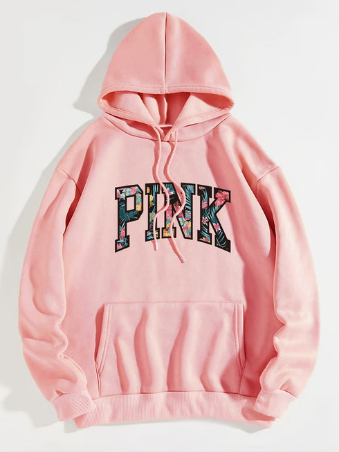 Letter Graphic Print Drawstring Loose Hoodie; Casual Hooded Pocket Fashion Long Sleeve Sweatshirt; Women's Clothing